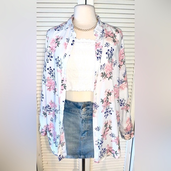 H&M White button down floral print long sleeve shirt Women’s Size 14 - Picture 2 of 11